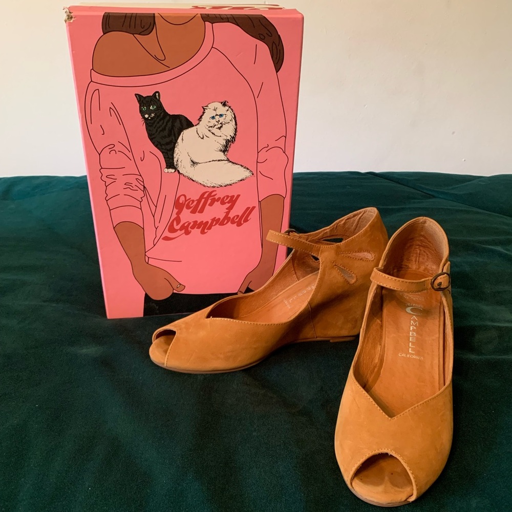 Jeffrey Campbell “Regina” Tan Peep Toe Wedge Sz. 8.5